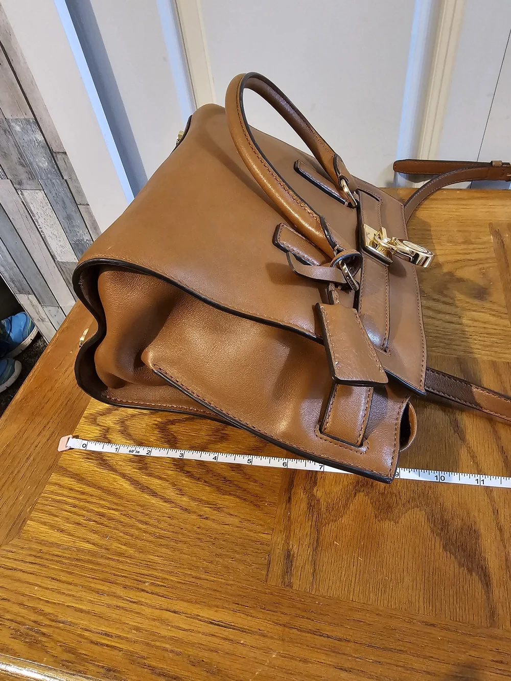 Michael Kors Cognac Leather Satchel with Gold-Tone Lock